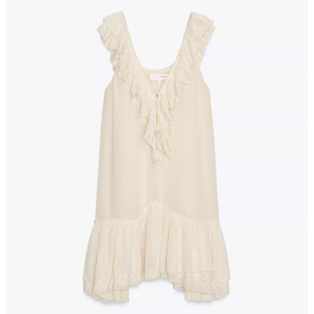 Zara Cream Ruffle V-Neck Midi Dress - Picture 4 of 13